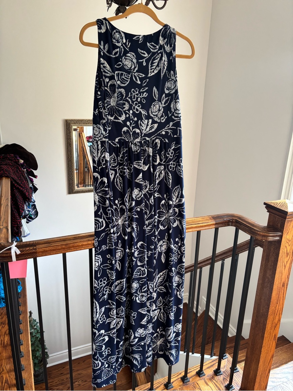 Chaps Navy and White Floral Sleeveless Maxi Dress